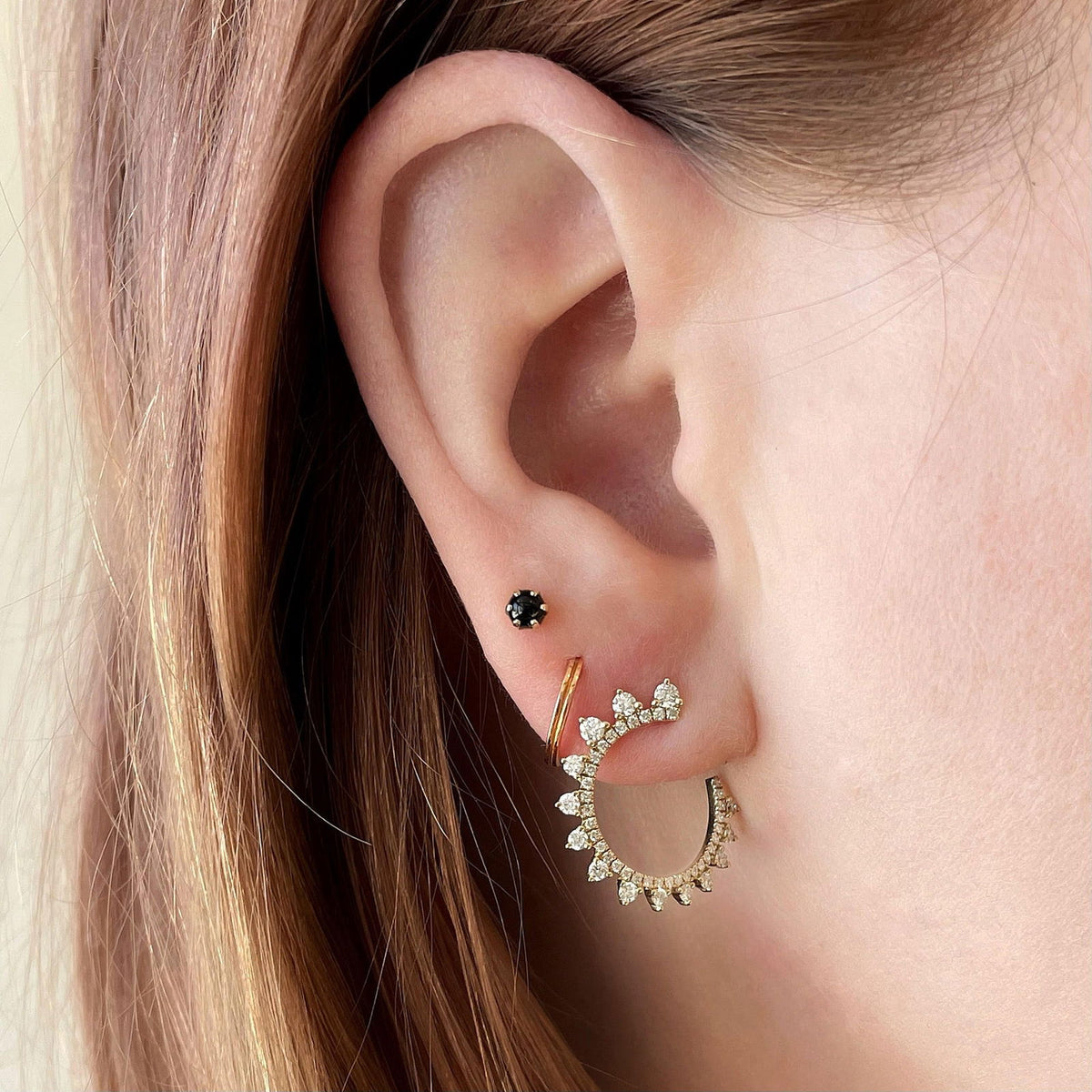 Curved Diamond Sunburst Wrap Around Earrings Plumb Gold Plumb Silver