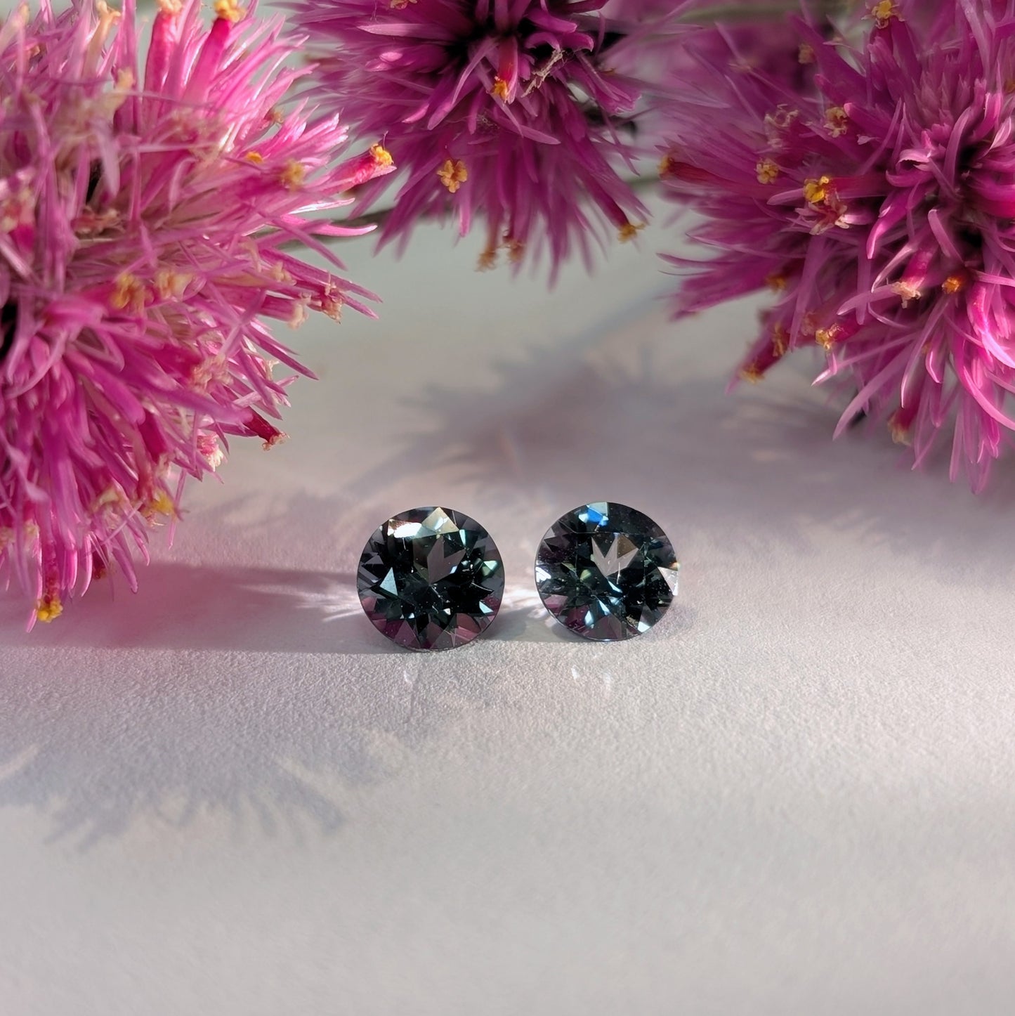 Pair of Round Grey Spinel 2=1.75ct
