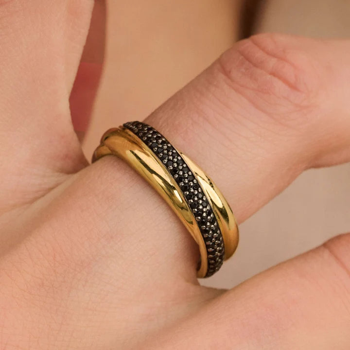 Black CZ Crossover Ring