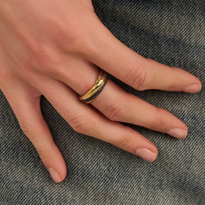 Black CZ Crossover Ring