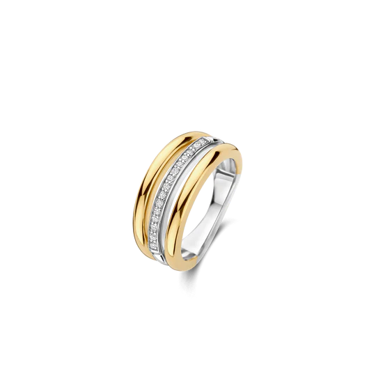 Gold Plate 3-Line CZ Ring