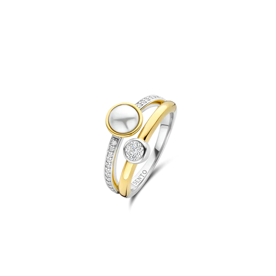CZ Gold Bezel Double Ring