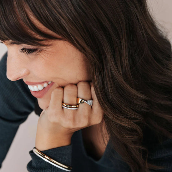 Two Tone Diagonal Sparkle Ring
