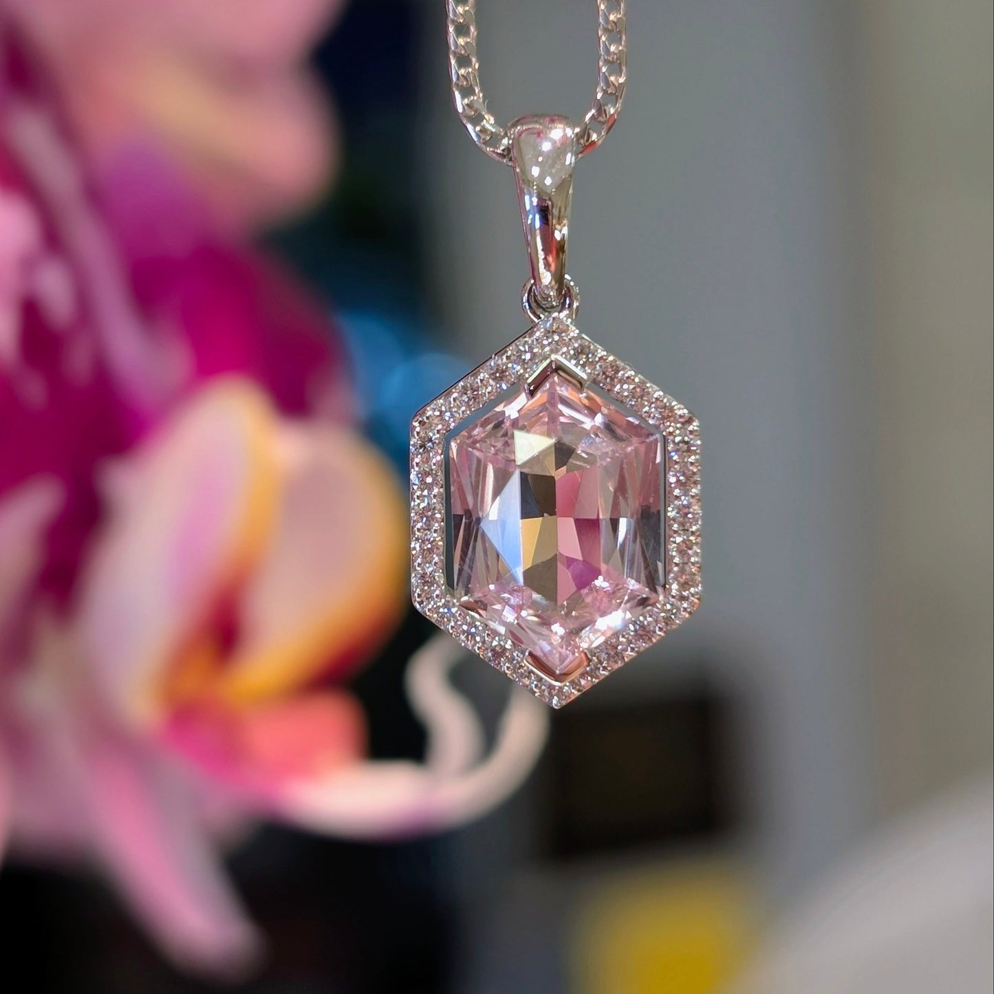 Peach Hexagon Sapphire Pendant
