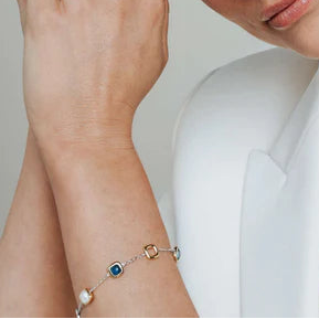 Blue CZ Cushion Station Bracelet