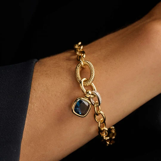 Blue Cushion Oval Link Bracelet