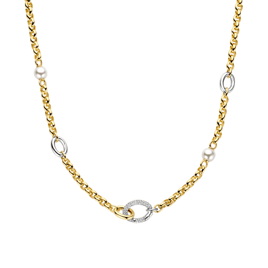 CZ Pearl Heavy Station Necklace