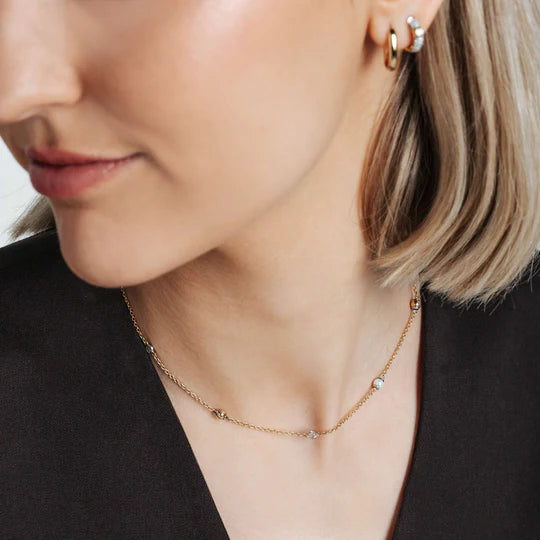 Gold Plate Bead Station Necklace