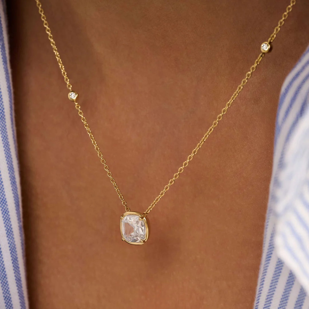Cushion CZ Necklace with Bezel CZ Accents