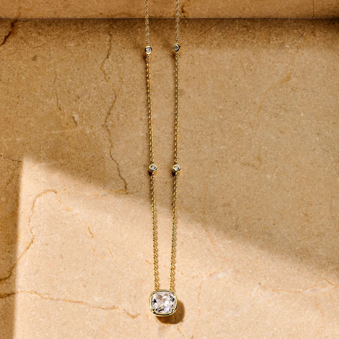 Cushion CZ Necklace with Bezel CZ Accents