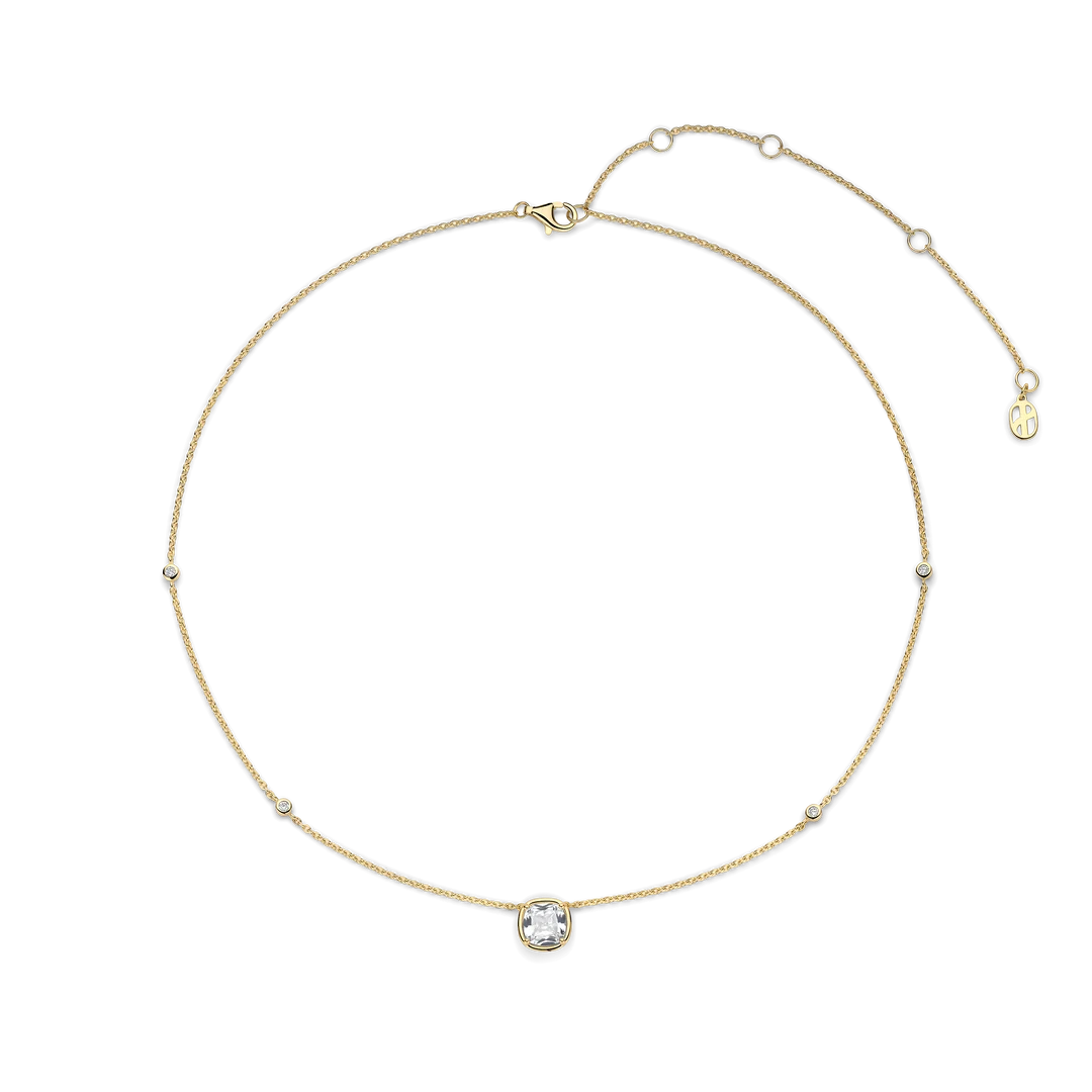 Cushion CZ Necklace with Bezel CZ Accents
