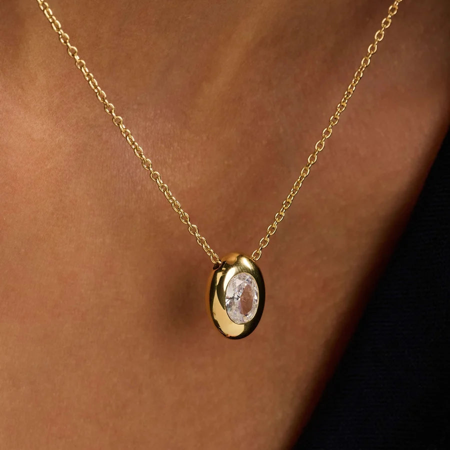 Domed Oval CZ Pendant