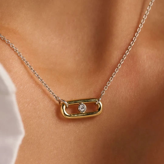 Paperclip Link Bezel Necklace