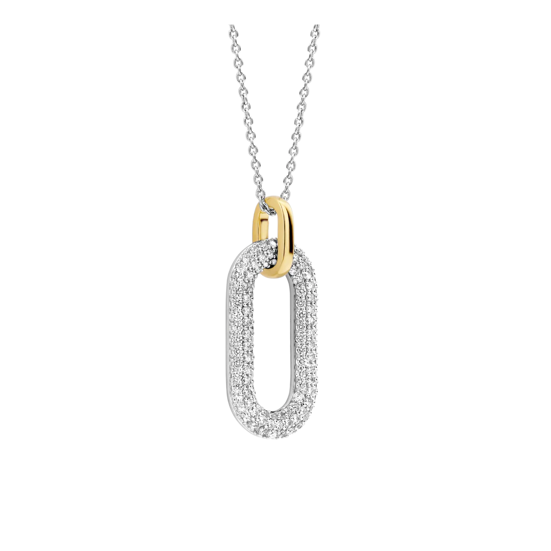 Two Tone CZ Oval Pendant