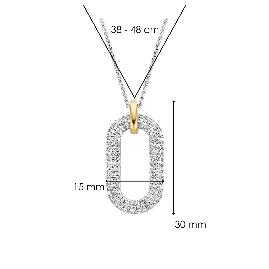 Two Tone CZ Oval Pendant