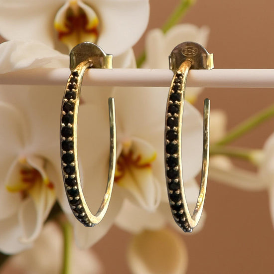 Black Spinel Hoop Post Earrings