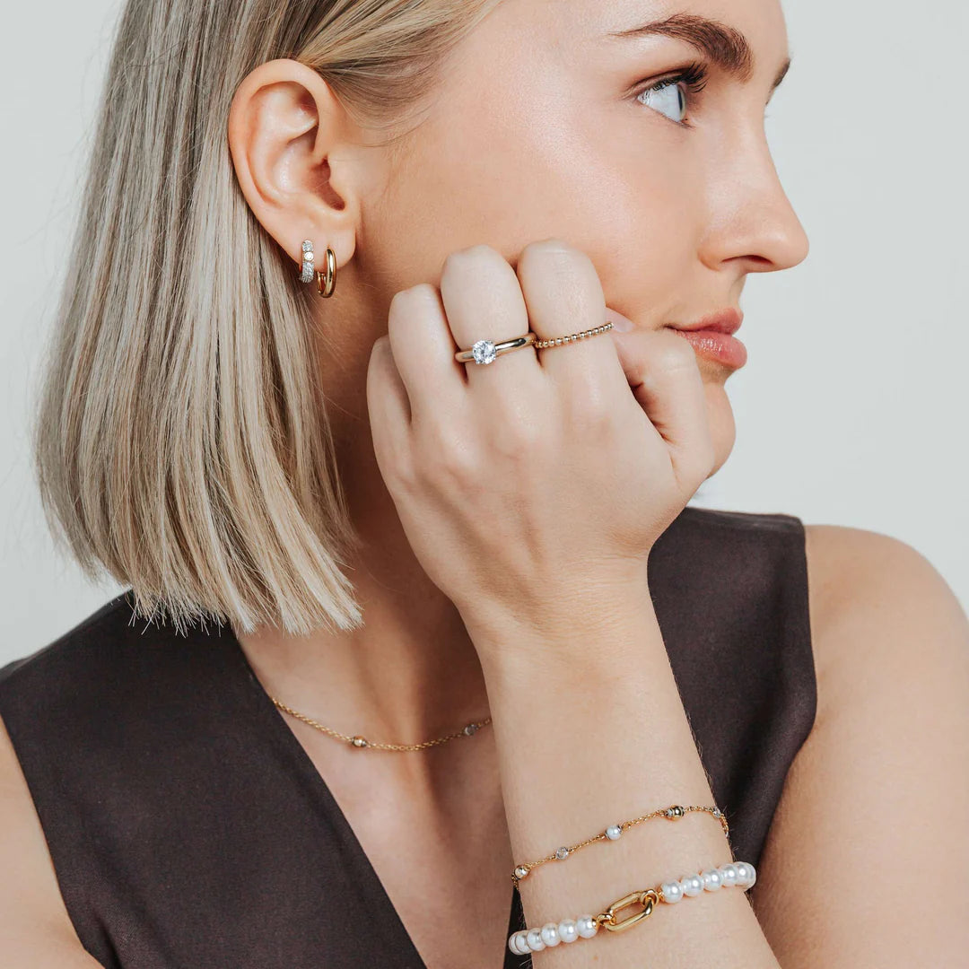 CZ Bezel Center Pavé Huggies