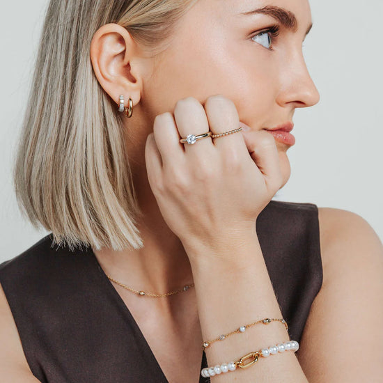 CZ Bezel Center Pavé Huggies