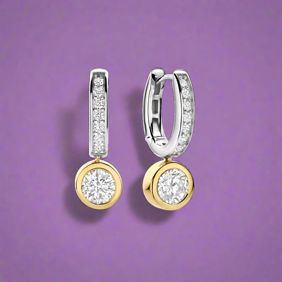Two Tone Bezel CZ Hoops