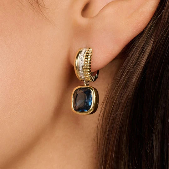 Blue Cushion Drop Earrings
