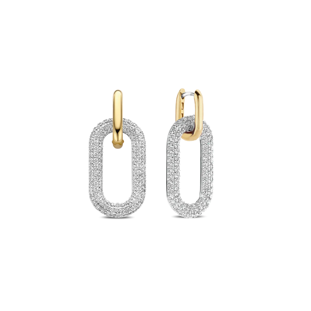 Two Tone Open Oval Pave Hoop