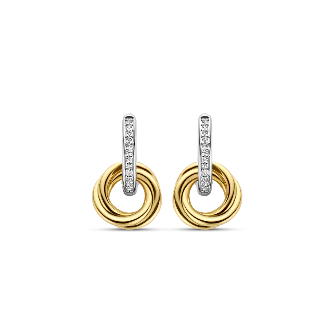 Two Tone Cz and Twist Double Hoop