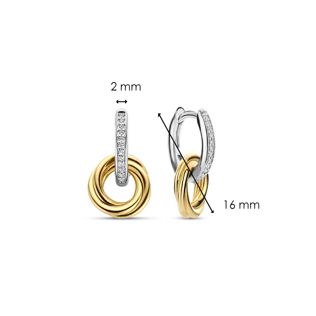 Two Tone Cz and Twist Double Hoop