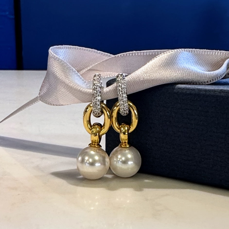 Pearl CZ Drop Links Earrings