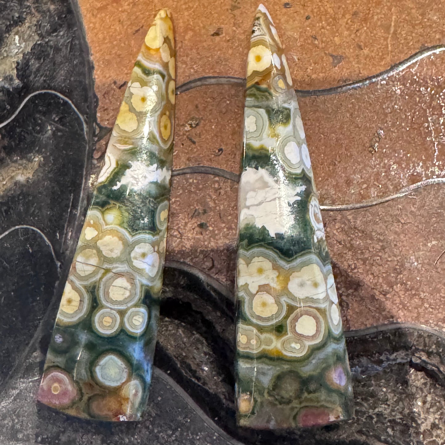 Orbicular Jasper Pair Spear Shapes