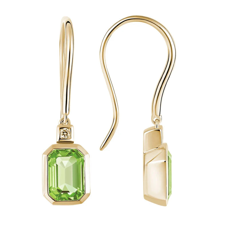 Emerald Cut Bezel Peridot Dangles