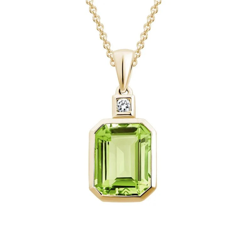 Emerald Cut Bezel Peridot Necklace