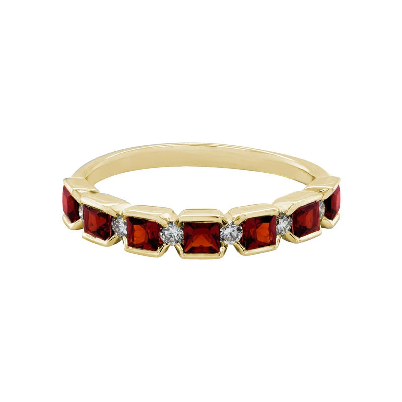 Bezel Princess Gemstone and Diamond Band