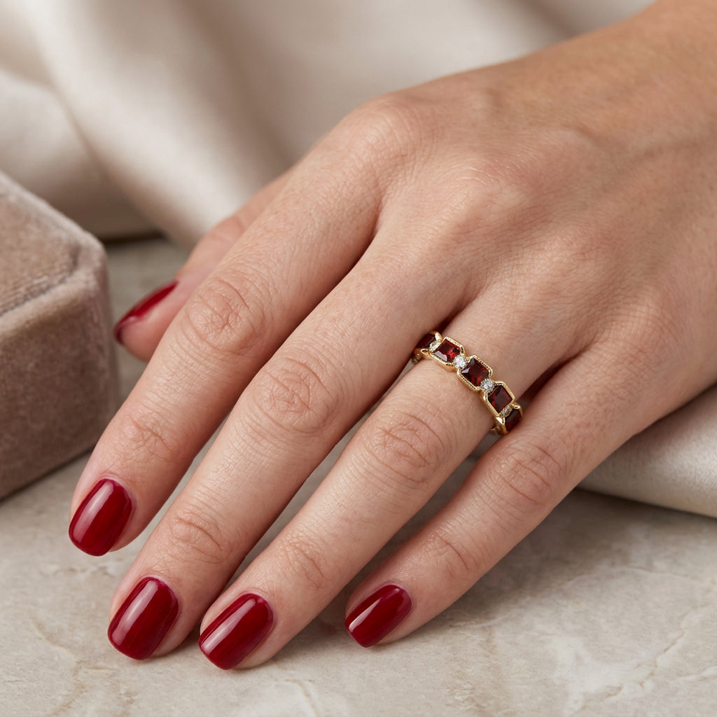 Bezel Princess Gemstone and Diamond Band