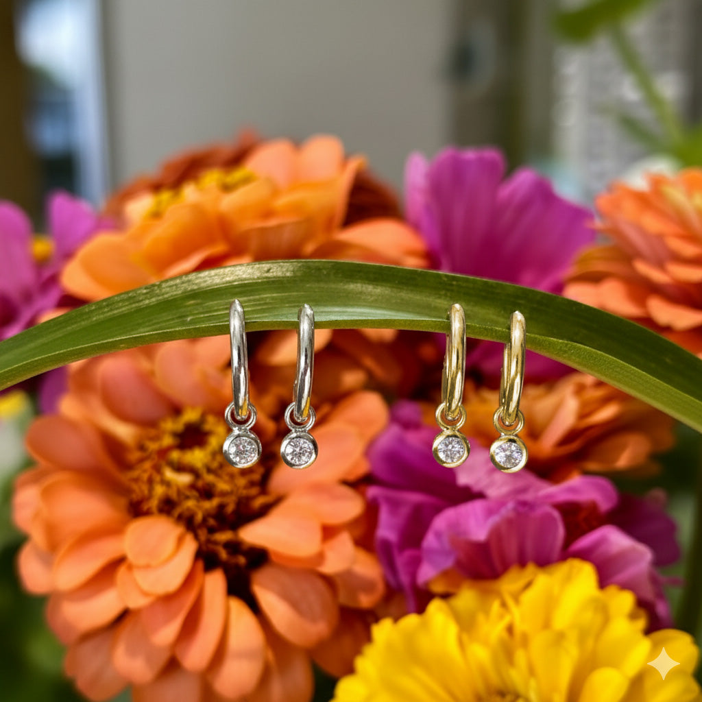 Huggie Hoops with Diamond Charms