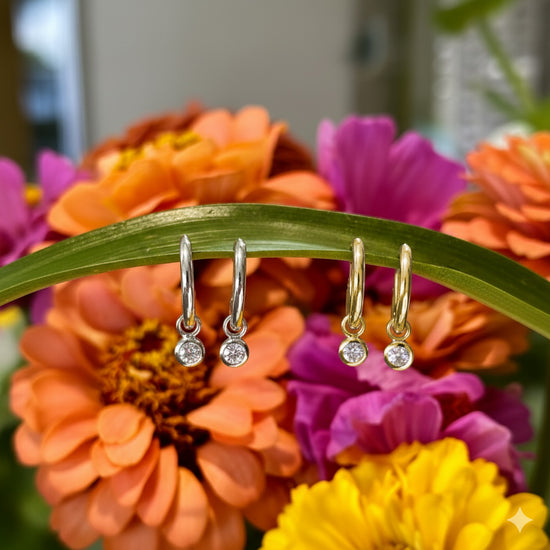 Huggie Hoops with Diamond Charms