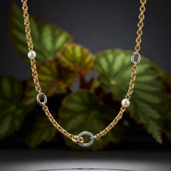 CZ Pearl Heavy Station Necklace