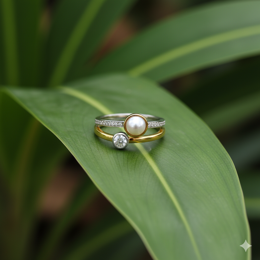 CZ Gold Bezel Double Ring