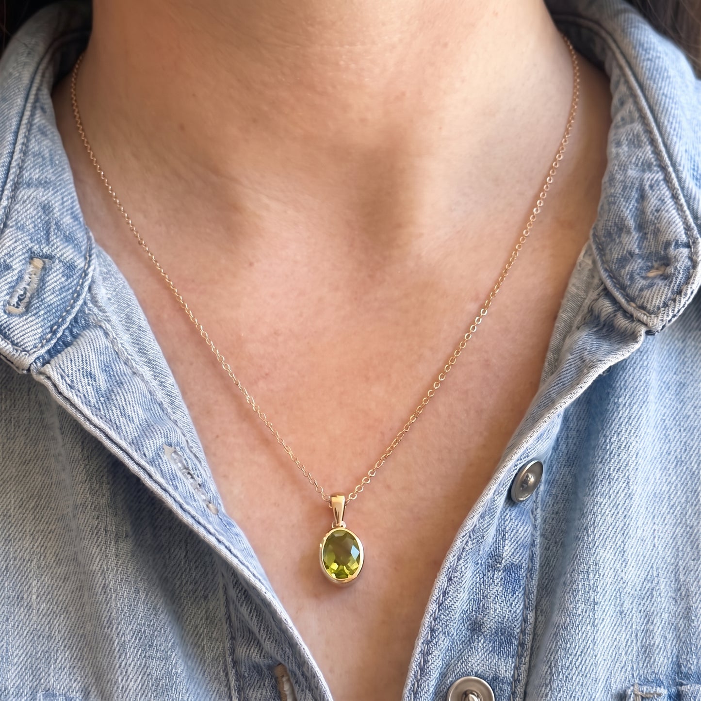 Peridot Oval Checkerboard Pendant