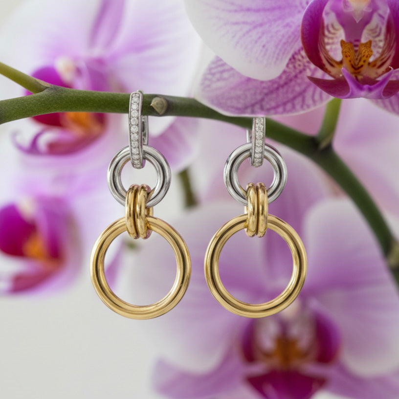 Interlocking Circles Dangle Hoops