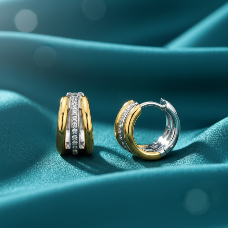 Three Line CZ Gold Plate Huggies
