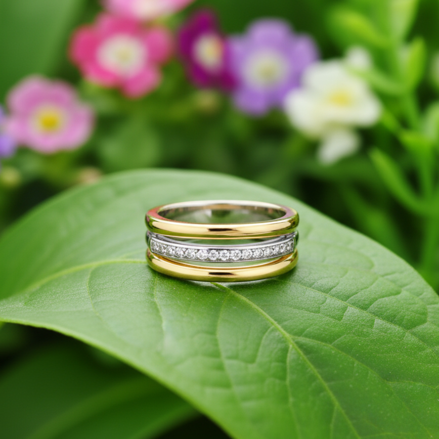 Gold Plate 3-Line CZ Ring