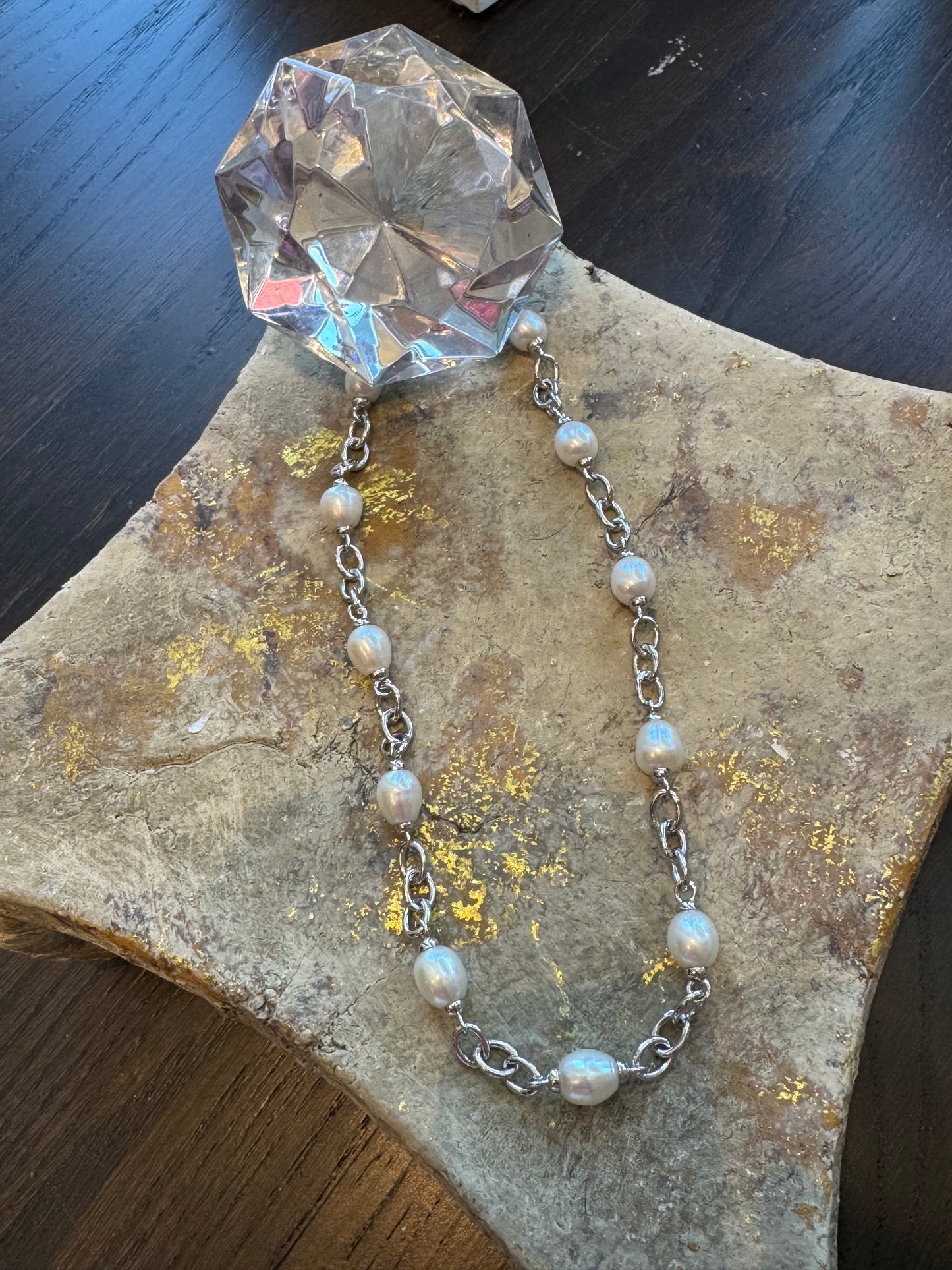 Pearl Silver Station Necklace