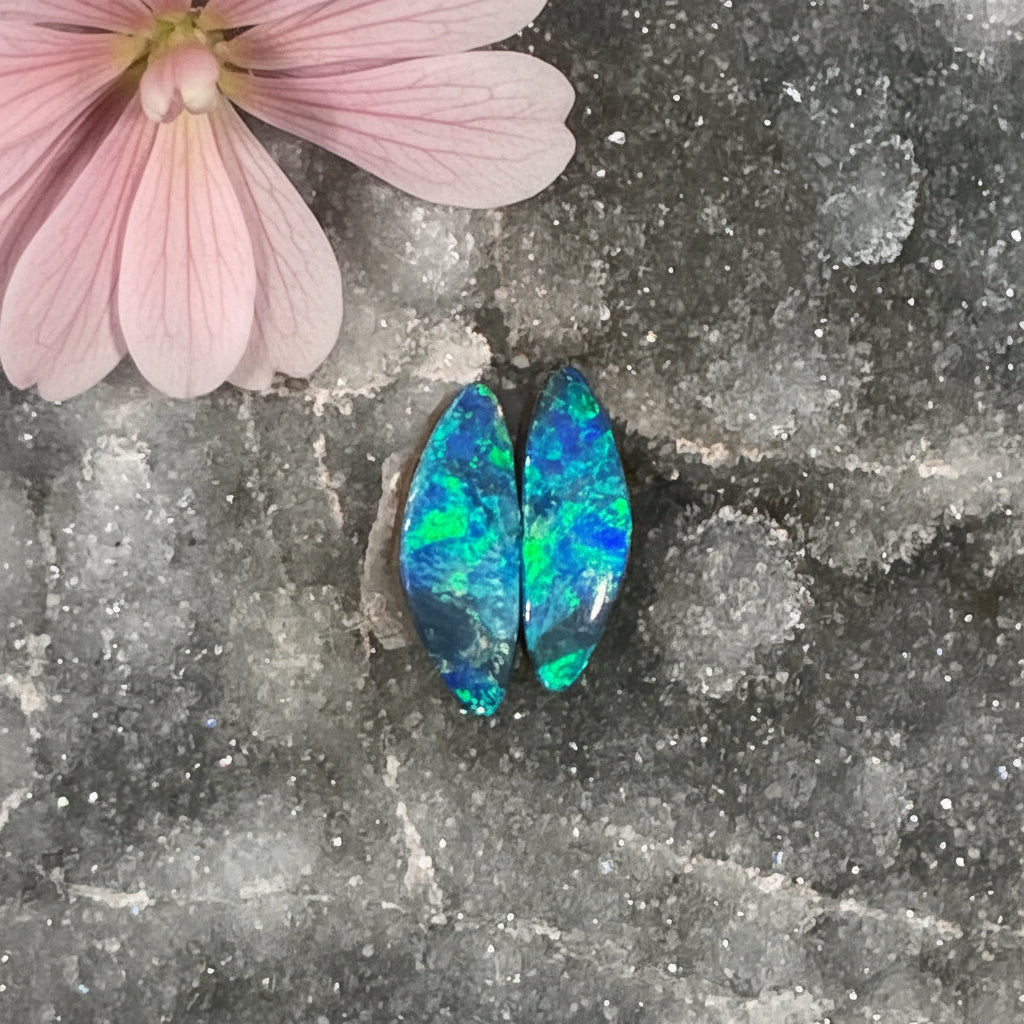 Small Blue Green Opal Doublet Pair