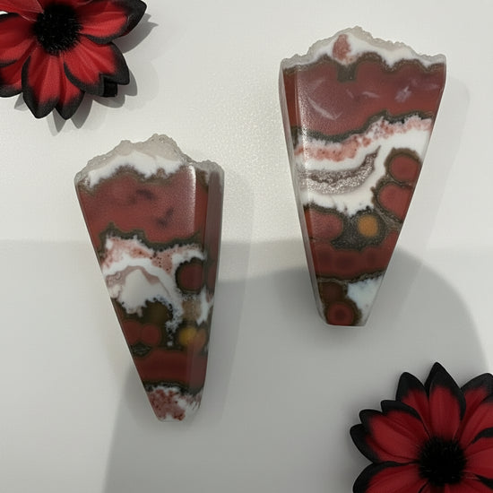 Red River Jasper Druzy Top Pairpendants, earrings, and bracelets.