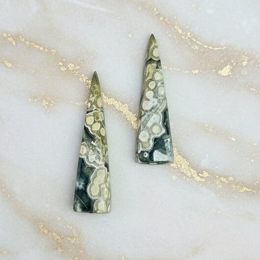 Orbicular Jasper Spear Shape - Pair
