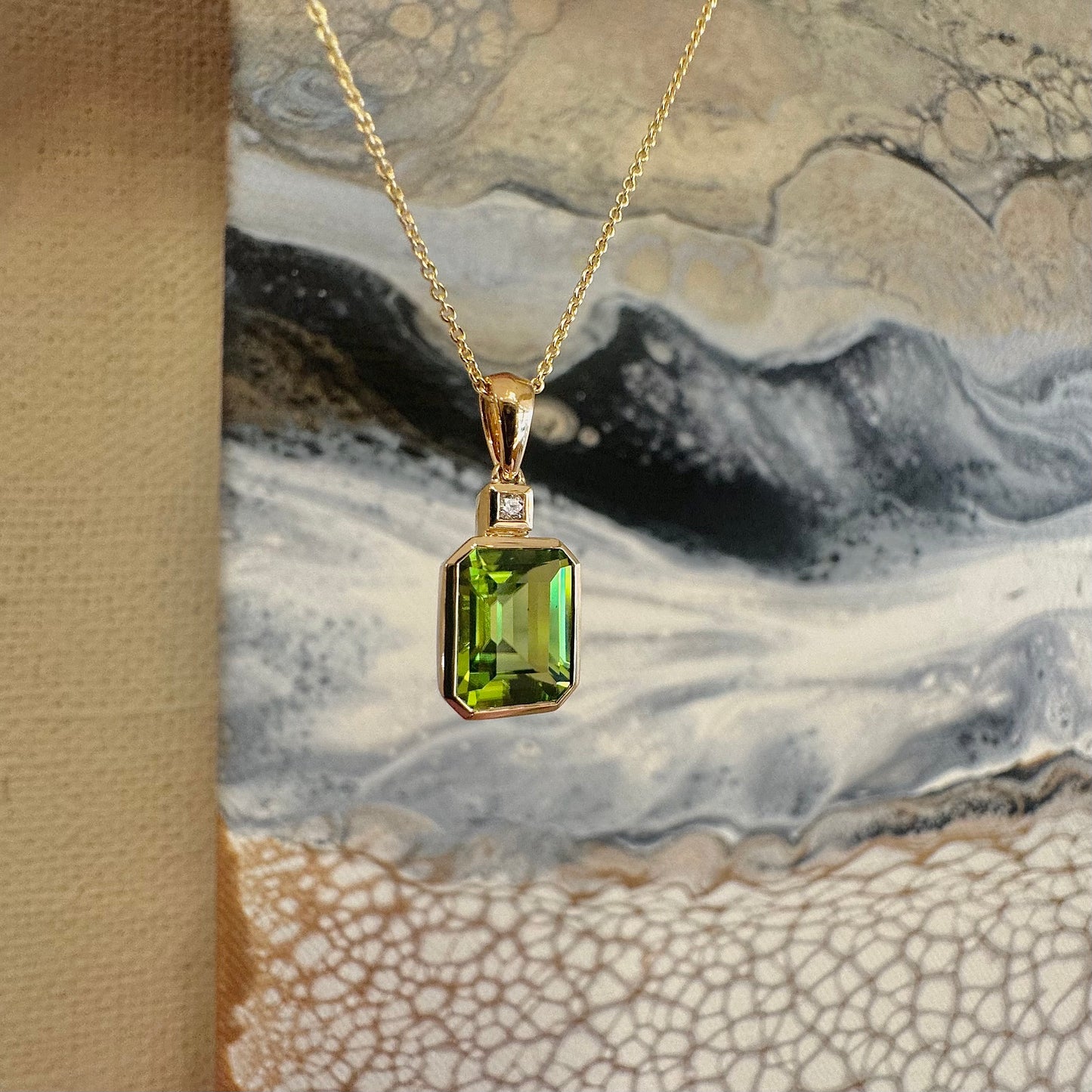 Emerald Cut Bezel Peridot Necklace