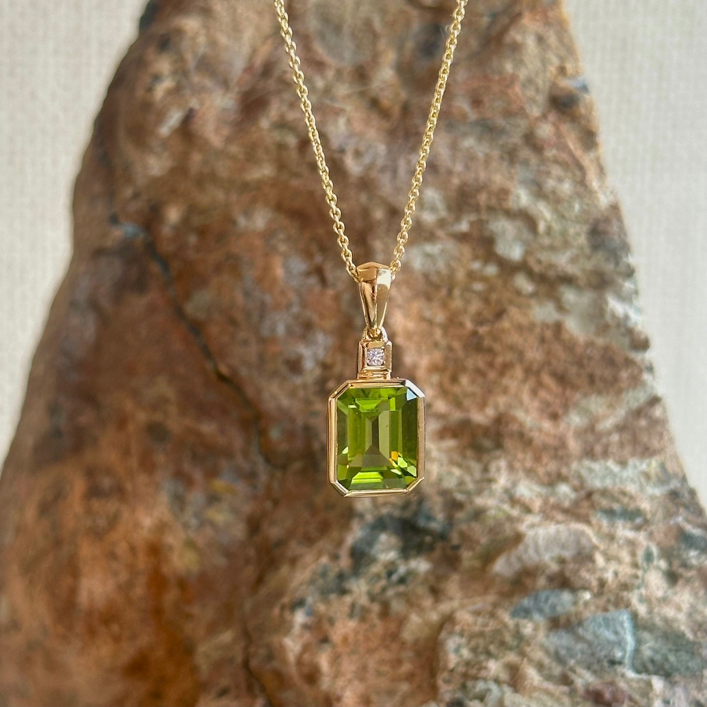 Emerald Cut Bezel Peridot Necklace