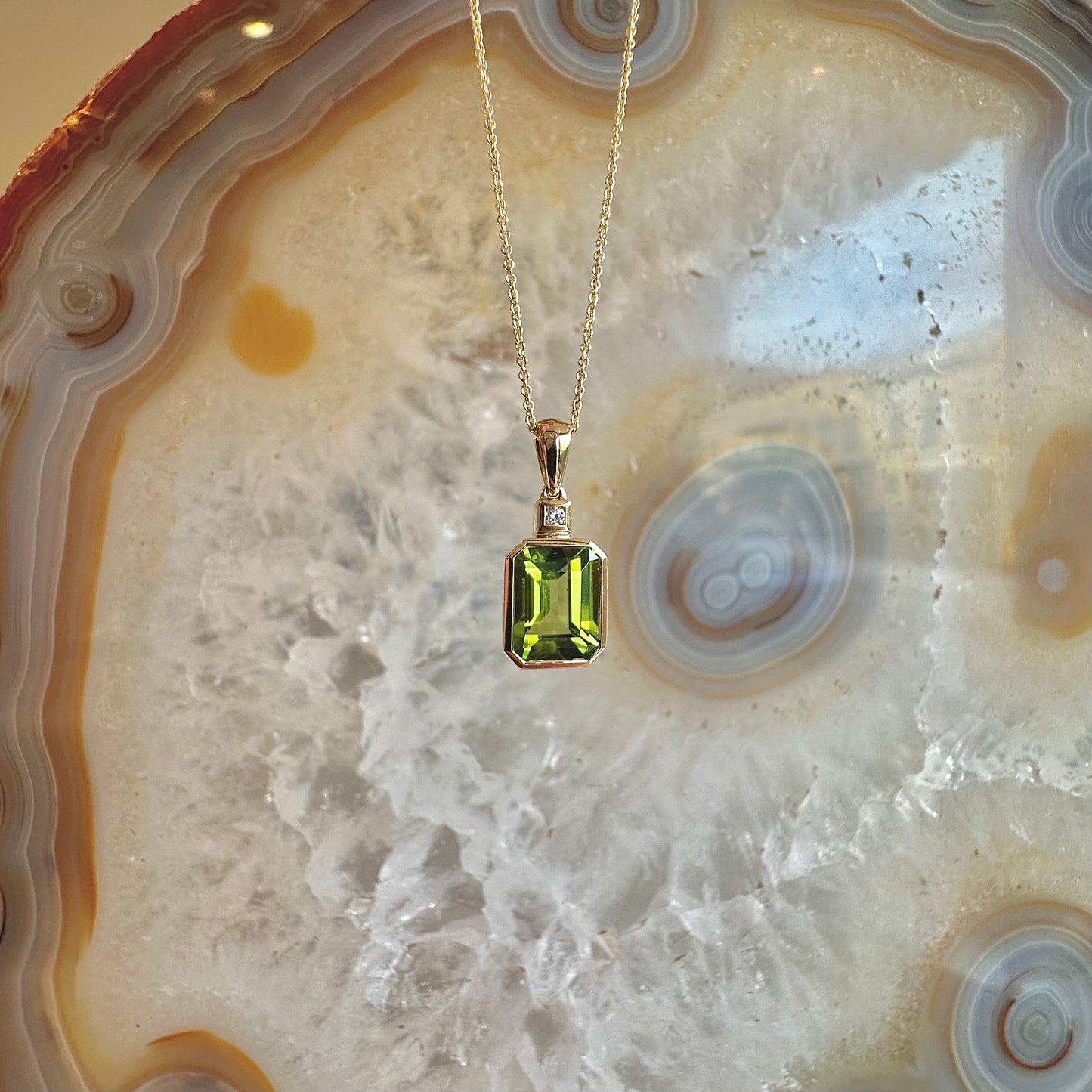 Emerald Cut Bezel Peridot Necklace