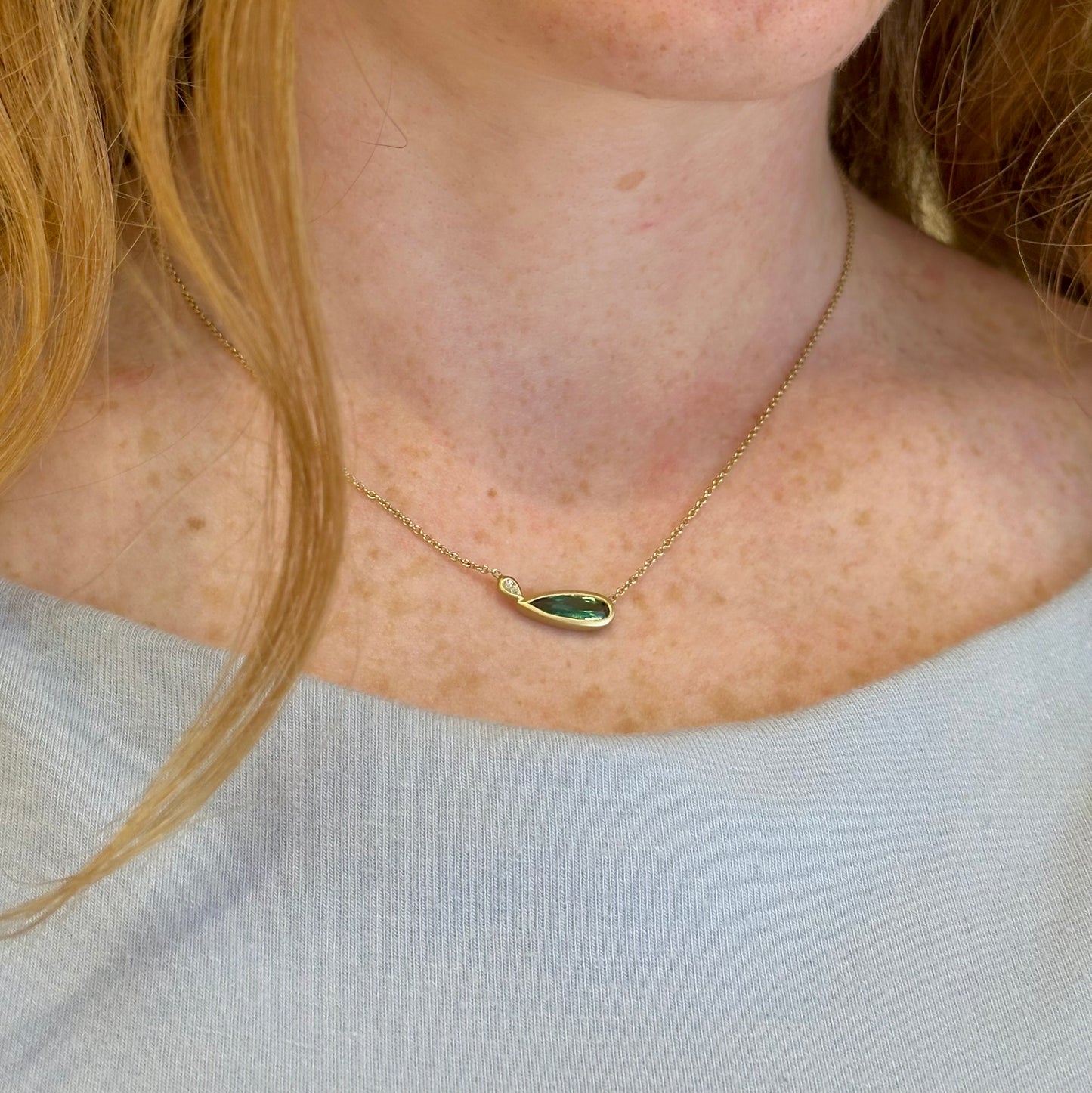 Tourmaline Pear Horizontal Necklace