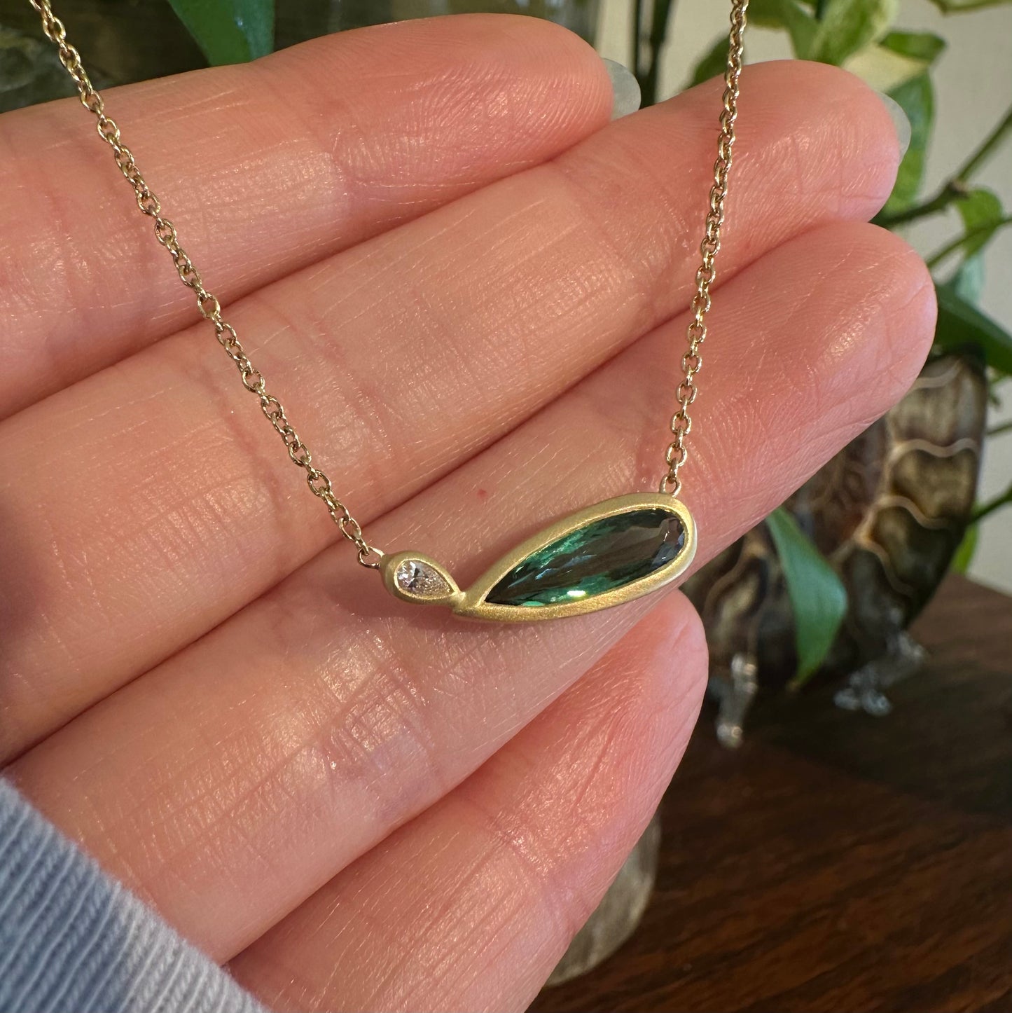 Tourmaline Pear Horizontal Necklace